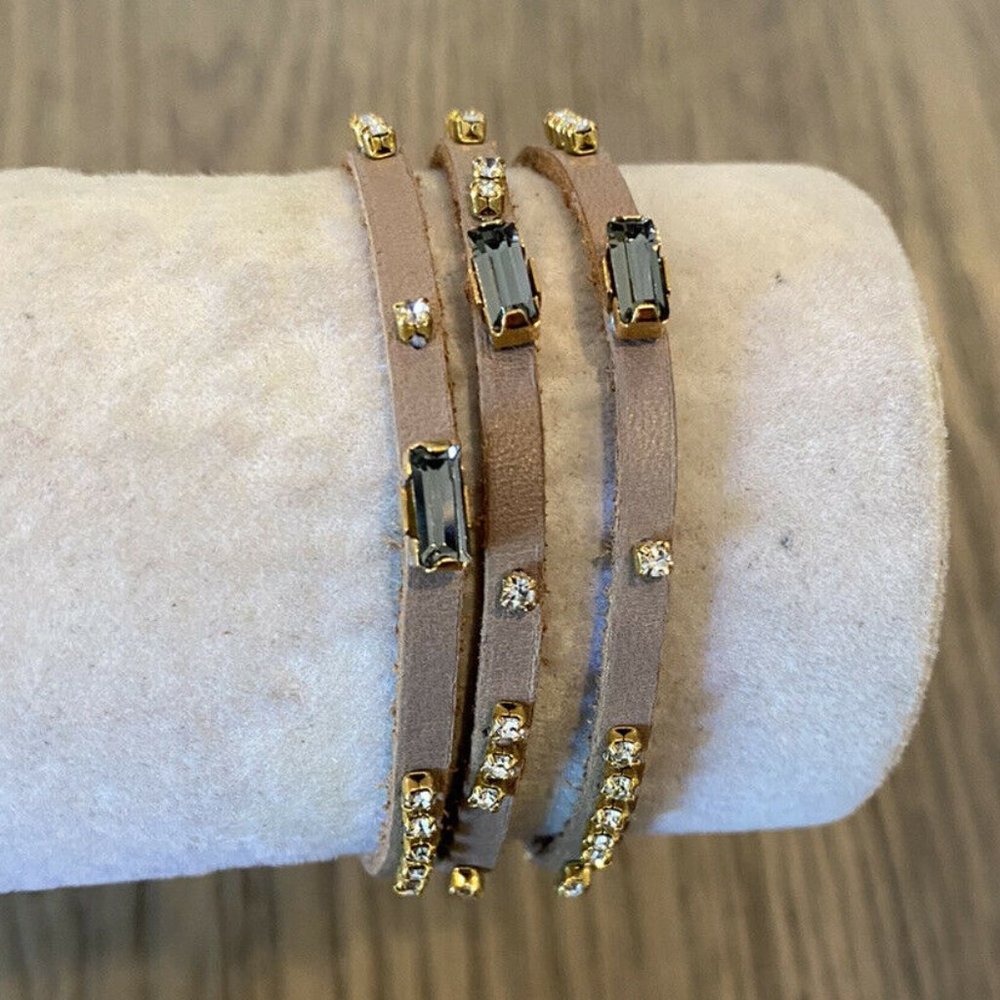 New Authentic Chan Luu Baguette Crystal Taupe Leat